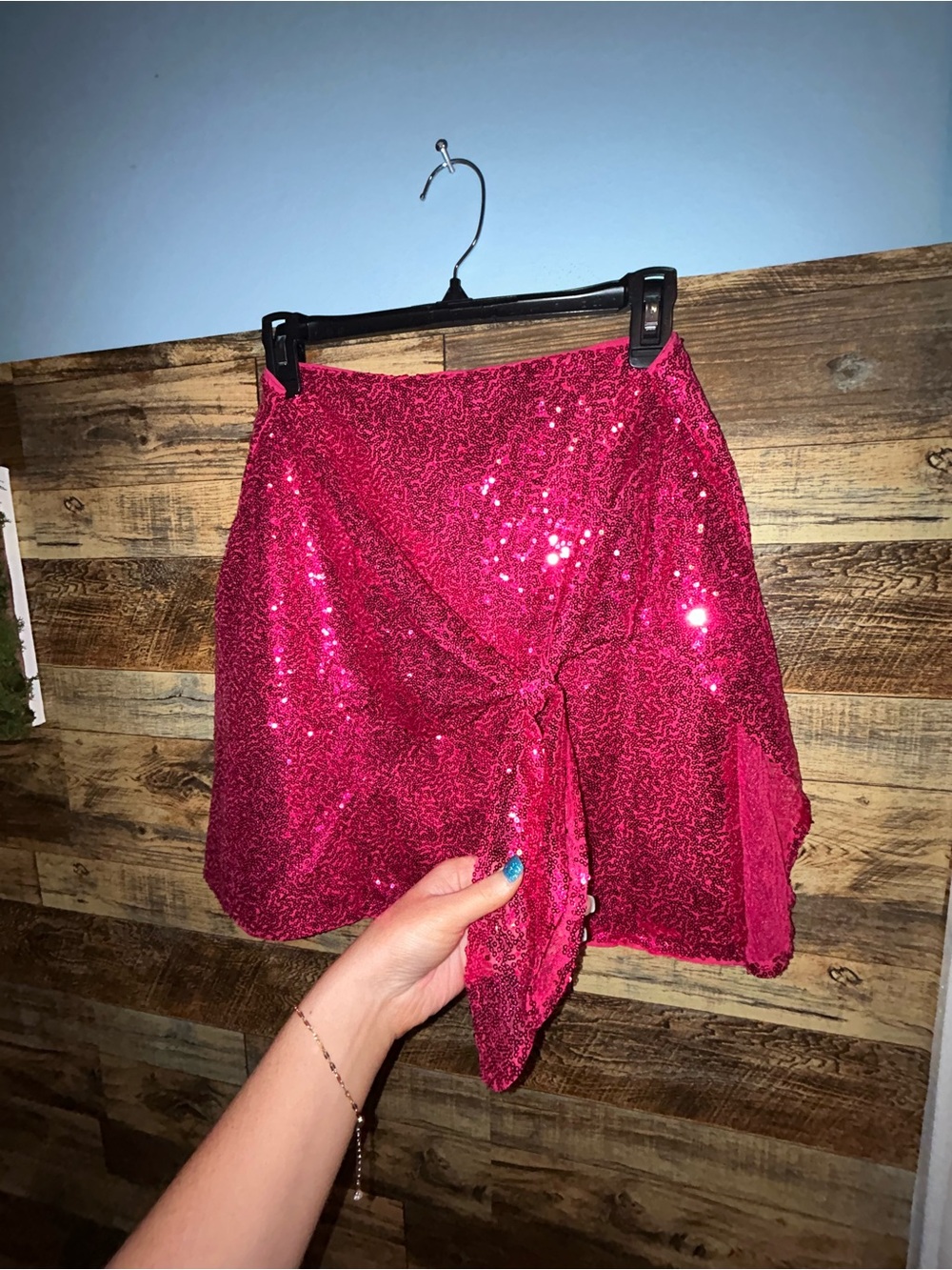 Sequin Tie-Front Mini Skirt in Hot Pink
